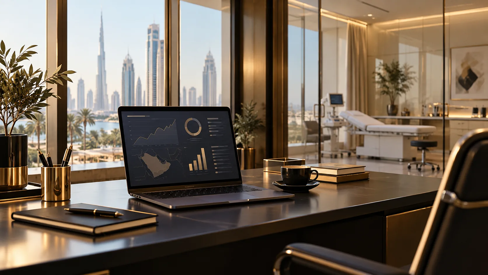 Healthcare marketing workspace with an analytics dashboard